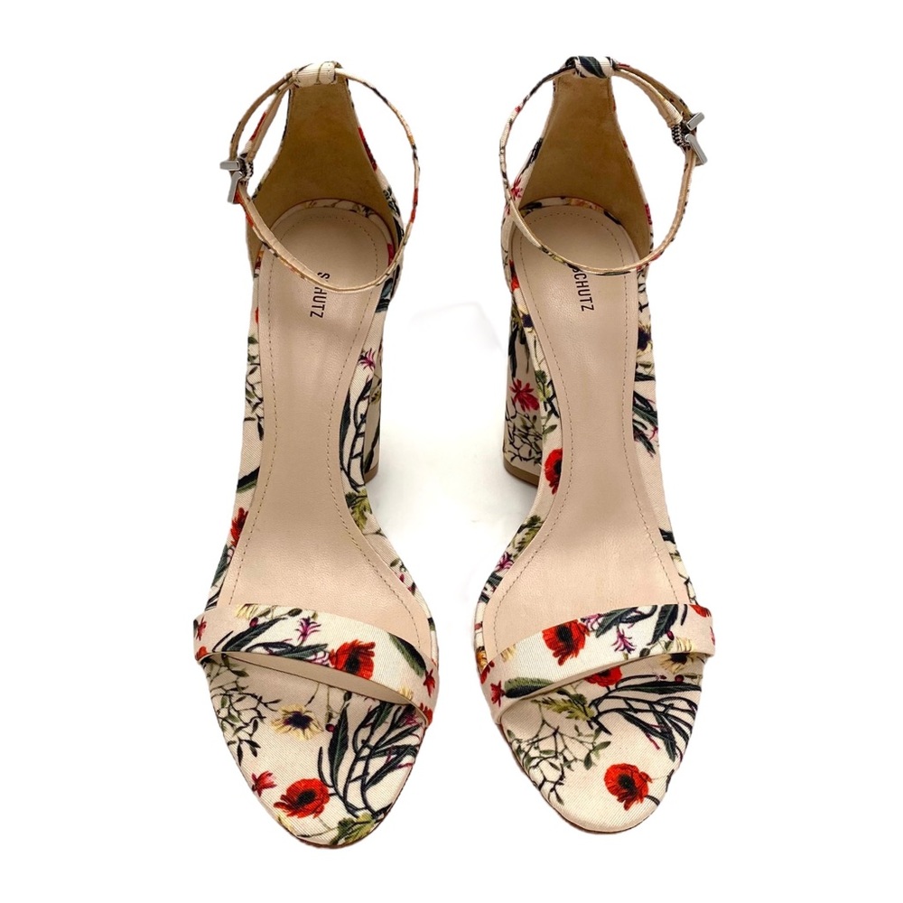 Schutz Jeannine Floral Strap Block High Heel in Nude Beige Size 9.5 New with Tag - Picture 3 of 11